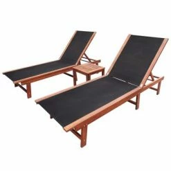 VidaXL Chaises longues 2pcs et table Bois d'acacia solide et textilène