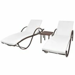 VidaXL Chaises longues 2 pcs avec table Résine tressée Marron