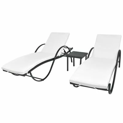 VidaXL Chaises longues 2 pcs avec table Résine tressée Noir 3 VidaXL Chaises longues 2 pcs avec table Résine tressée Noir