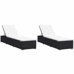 VidaXL Chaises longues avec coussins 2 pcs Résine tressée Noir