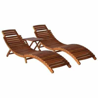 VidaXL Chaise longue avec table à thé 3 pcs Bois d'acacia massif 3 VidaXL Chaise longue avec table à thé 3 pcs Bois d'acacia massif