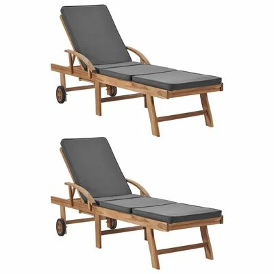VidaXL Chaises longues et coussins 2pcs Bois de teck solide Gris foncé 3 VidaXL Chaises longues et coussins 2pcs Bois de teck solide Gris foncé