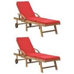 VidaXL Chaises longues avec coussins 2 pcs Bois de teck solide Rouge