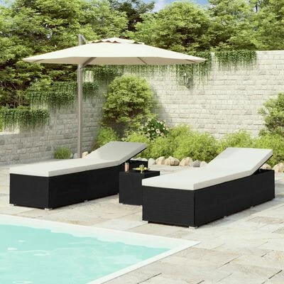 VidaXL Chaises longues de jardin table à thé 3 pcs Résine tressée Noir 4 VidaXL Chaises longues de jardin table à thé 3 pcs Résine tressée Noir – Image 2