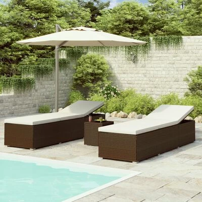 VidaXL Chaise longue de jardin table à thé 3pcs Résine tressée Marron 4 VidaXL Chaise longue de jardin table à thé 3pcs Résine tressée Marron – Image 2