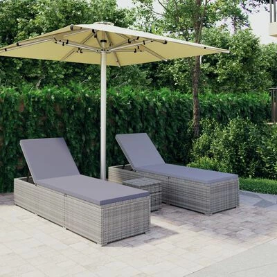 VidaXL Chaises longues de jardin table à thé 3 pcs Résine tressée Gris 4 VidaXL Chaises longues de jardin table à thé 3 pcs Résine tressée Gris – Image 2
