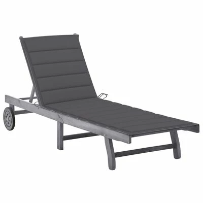 VidaXL Chaise longue de jardin avec coussin Gris Bois d'acacia solide 3 VidaXL Chaise longue de jardin avec coussin Gris Bois d'acacia solide