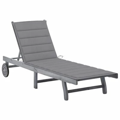 VidaXL Chaise longue de jardin avec coussin Gris Bois d'acacia solide 3 VidaXL Chaise longue de jardin avec coussin Gris Bois d'acacia solide