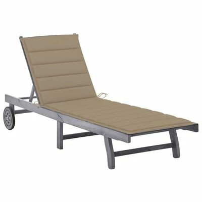VidaXL Chaise longue de jardin avec coussin Gris Bois d'acacia solide 3 VidaXL Chaise longue de jardin avec coussin Gris Bois d'acacia solide