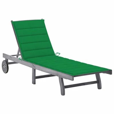 VidaXL Chaise longue de jardin avec coussin Gris Bois d'acacia solide 3 VidaXL Chaise longue de jardin avec coussin Gris Bois d'acacia solide
