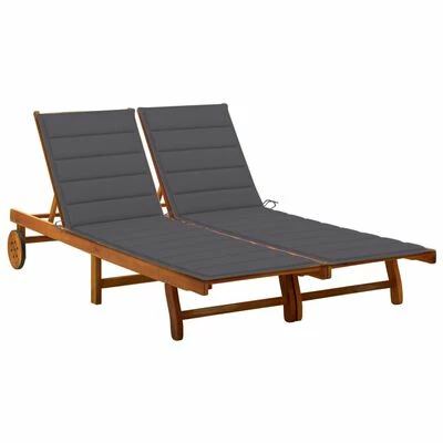 VidaXL Chaise longue de jardin 2 places avec coussins Acacia solide 3 VidaXL Chaise longue de jardin 2 places avec coussins Acacia solide