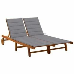 VidaXL Chaise longue de jardin 2 places avec coussins Acacia solide