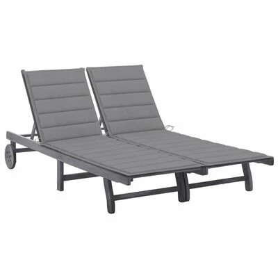 VidaXL Chaise longue de jardin 2 places avec coussin Gris Acacia 3 VidaXL Chaise longue de jardin 2 places avec coussin Gris Acacia