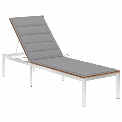 VidaXL Chaise longue avec coussin Bois de teck et acier inoxydable 3 VidaXL Chaise longue avec coussin Bois de teck et acier inoxydable