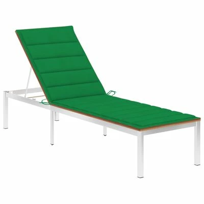 VidaXL Chaise longue avec coussin Bois de teck et acier inoxydable 3 VidaXL Chaise longue avec coussin Bois de teck et acier inoxydable