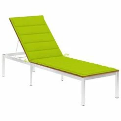 VidaXL Chaise longue avec coussin Bois de teck et acier inoxydable