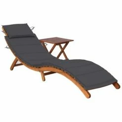 VidaXL Chaise longue de jardin avec table et coussin Bois d'acacia
