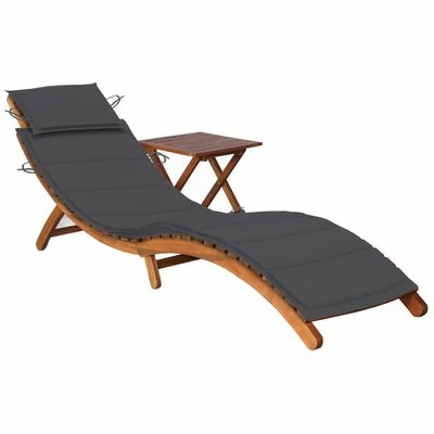 VidaXL Chaise longue de jardin avec table et coussin Bois d'acacia 3 VidaXL Chaise longue de jardin avec table et coussin Bois d'acacia