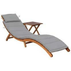 VidaXL Chaise longue de jardin avec table et coussin Bois d'acacia