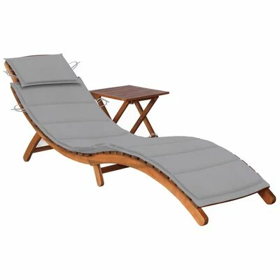 VidaXL Chaise longue de jardin avec table et coussin Bois d'acacia 3 VidaXL Chaise longue de jardin avec table et coussin Bois d'acacia