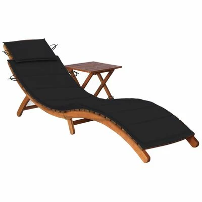 VidaXL Chaise longue de jardin avec table et coussin Bois d'acacia 3 VidaXL Chaise longue de jardin avec table et coussin Bois d'acacia