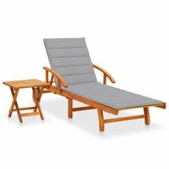 VidaXL Chaise longue de jardin avec table et coussin Bois d'acacia
