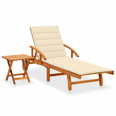 VidaXL Chaise longue de jardin avec table et coussin Bois d'acacia 3 VidaXL Chaise longue de jardin avec table et coussin Bois d'acacia
