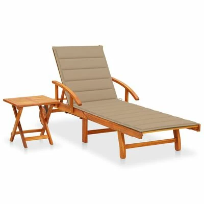 VidaXL Chaise longue de jardin avec table et coussin Bois d'acacia 3 VidaXL Chaise longue de jardin avec table et coussin Bois d'acacia