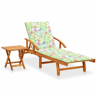 VidaXL Chaise longue de jardin avec table et coussin Bois d'acacia 3 VidaXL Chaise longue de jardin avec table et coussin Bois d'acacia