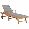 VidaXL Chaise longue avec coussin gris Bois de teck solide -Bains de soleil Soldes image 1 3063007
