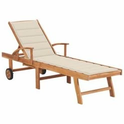 VidaXL Chaise longue avec coussin crème Bois de teck solide
