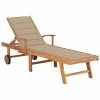 VidaXL Chaise longue avec coussin beige Bois de teck solide -Bains de soleil Soldes image 1 3063009
