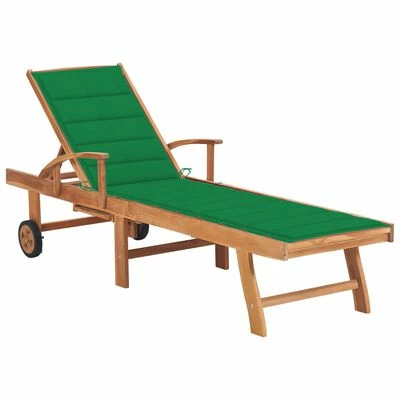 VidaXL Chaise longue avec coussin vert Bois de teck solide 3 VidaXL Chaise longue avec coussin vert Bois de teck solide