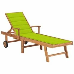 VidaXL Chaise longue avec coussin vert vif Bois de teck solide