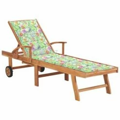VidaXL Chaise longue avec coussin à motif de feuilles Teck solide