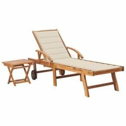 VidaXL Chaise longue avec table et coussin Bois de teck solide