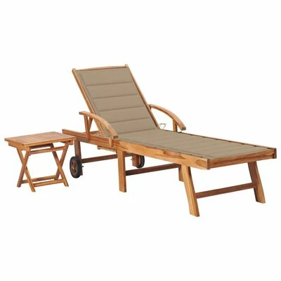 VidaXL Chaise longue avec table et coussin Bois de teck solide 3 VidaXL Chaise longue avec table et coussin Bois de teck solide