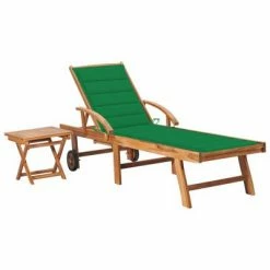 VidaXL Chaise longue avec table et coussin Bois de teck solide