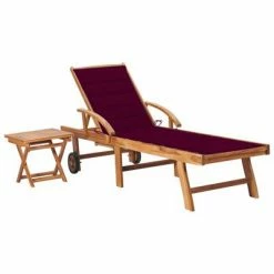 VidaXL Chaise longue avec table et coussin Bois de teck solide