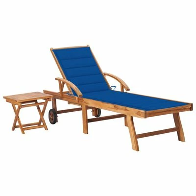 VidaXL Chaise longue avec table et coussin Bois de teck solide 3 VidaXL Chaise longue avec table et coussin Bois de teck solide