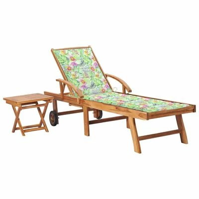 VidaXL Chaise longue avec table et coussin Bois de teck solide 3 VidaXL Chaise longue avec table et coussin Bois de teck solide