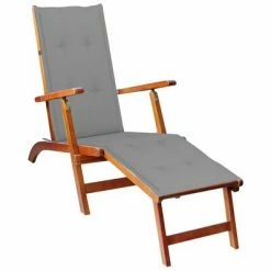 VidaXL Chaise de terrasse avec repose-pied et coussin Acacia solide