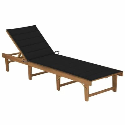 VidaXL Chaise longue pliable avec coussin Bois d'acacia solide 2 VidaXL Chaise longue pliable avec coussin Bois d'acacia solide