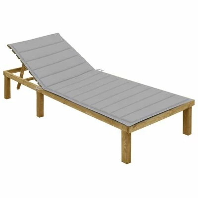 VidaXL Chaise longue avec coussin gris Bois de pin imprégné 3 VidaXL Chaise longue avec coussin gris Bois de pin imprégné