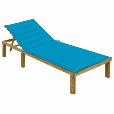 VidaXL Chaise longue avec coussin bleu Bois de pin imprégné 3 VidaXL Chaise longue avec coussin bleu Bois de pin imprégné
