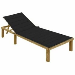 VidaXL Chaise longue avec coussin noir Bois de pin imprégné