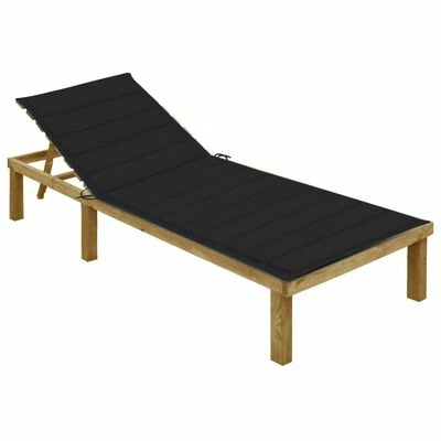VidaXL Chaise longue avec coussin noir Bois de pin imprégné 3 VidaXL Chaise longue avec coussin noir Bois de pin imprégné