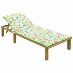VidaXL Chaise longue avec coussin motif feuilles Bois de pin imprégné