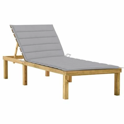 VidaXL Chaise longue avec coussin gris Bois de pin imprégné 3 VidaXL Chaise longue avec coussin gris Bois de pin imprégné