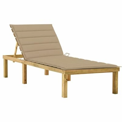 VidaXL Chaise longue avec coussin beige Bois de pin imprégné 3 VidaXL Chaise longue avec coussin beige Bois de pin imprégné